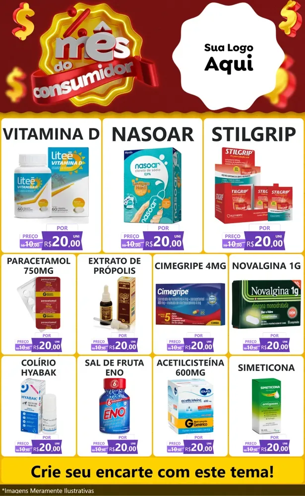 Modelo de Encarte para Encarte Grande com o tema Mês do consumidor para Farmácia