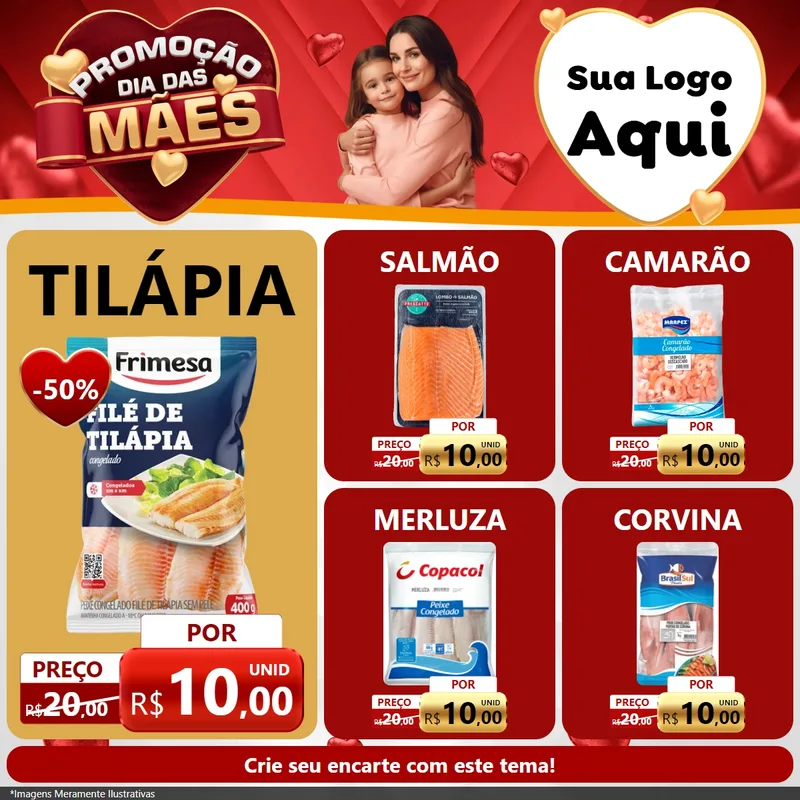 Modelo de Rede Social para Feed Facebook com o tema Promoção Dia das Mães para Peixaria