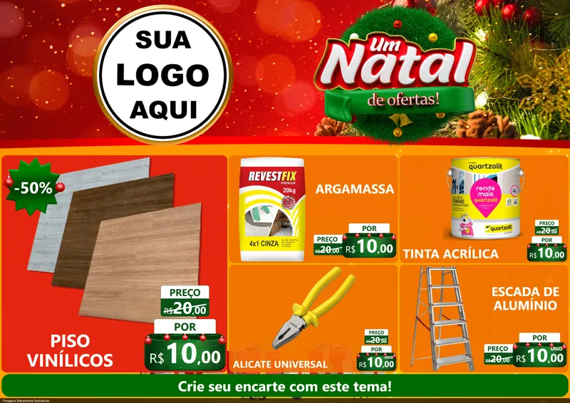 Modelo de Encarte para Encarte A4 Horizontal com o tema Um Natal de Ofertas para Material para Construção