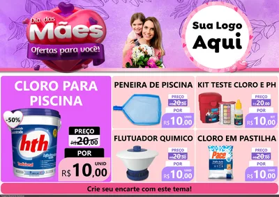 Modelo de Encarte para Encarte A4 Horizontal com o tema Dia das Mães Ofertas para Você! para Produtos para Piscina