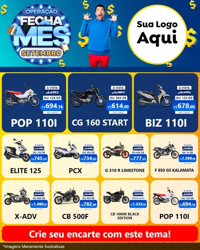 Modelo de Rede Social para Feed Instagram com o tema Operação Fecha Mês Setembro para Concessionaria de Motos