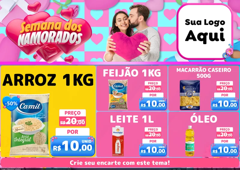 Modelo de Encarte para Encarte A4 Horizontal com o tema Semana dos Namorados para Supermercado