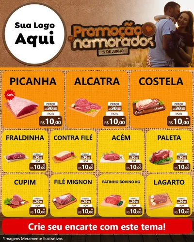 Modelo de Rede Social para Feed Instagram com o tema Promoção Namorados para Açougue
