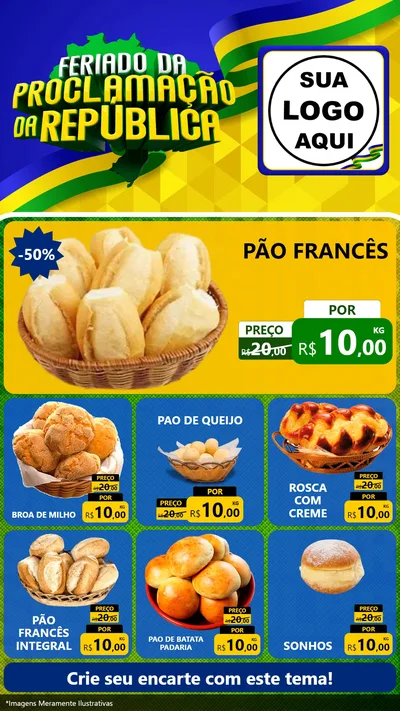 Modelo de Rede Social para Stories com o tema Feriado da Proclamação da República para Padaria