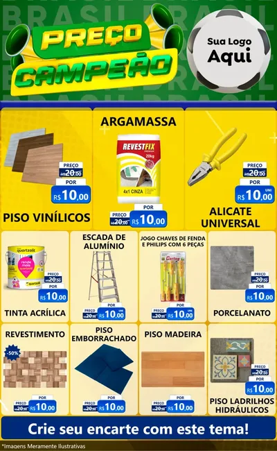 Modelo de Encarte para Encarte Grande com o tema Preço Campeão - Copa para Material para Construção