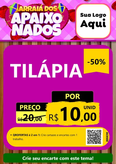 Modelo de Cartaz para Cartaz A4 Vertical com o tema Arraiá dos Apaixonados para Peixaria