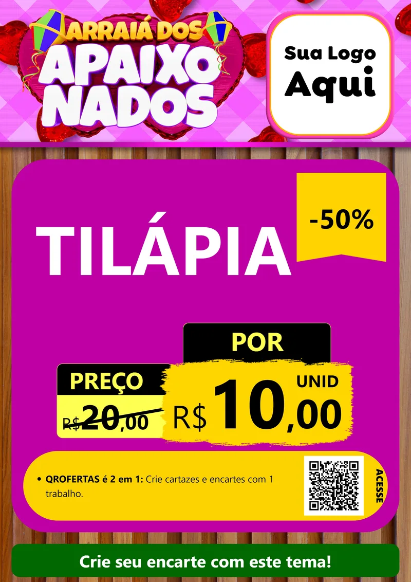 Modelo de Cartaz para Cartaz A4 Vertical com o tema Arraiá dos Apaixonados para Peixaria