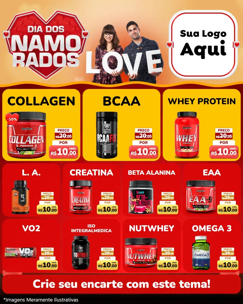 Modelo de Rede Social para Feed Instagram com o tema Dia dos Namorados para Suplementos alimentares