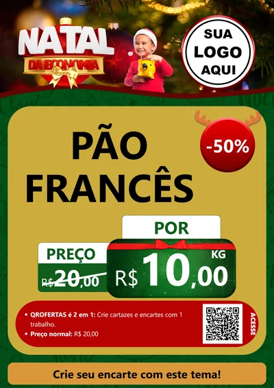 Modelo de Cartaz para Cartaz A4 Vertical com o tema Natal da Economia para Padaria