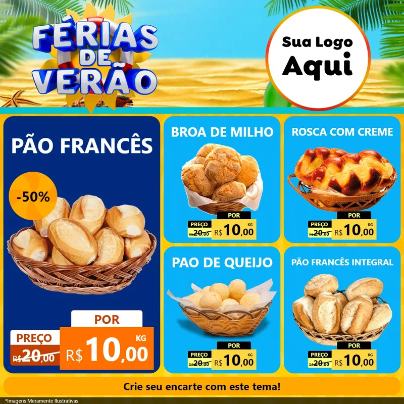 Modelo de Rede Social para Feed Facebook com o tema Férias de Verão para Padaria