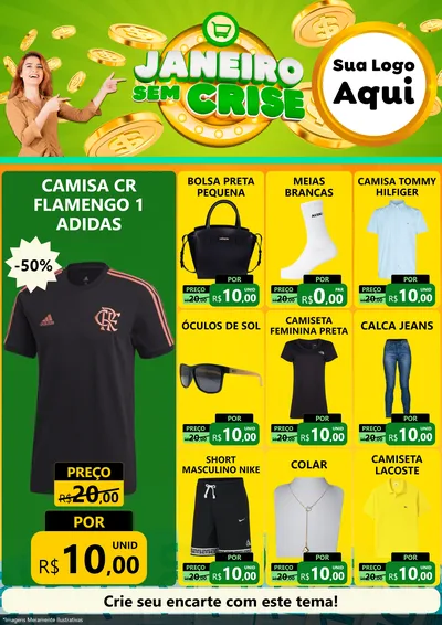Modelo de Encarte para Encarte A4 Vertical com o tema Janeiro Sem Crise para Roupas e acessórios