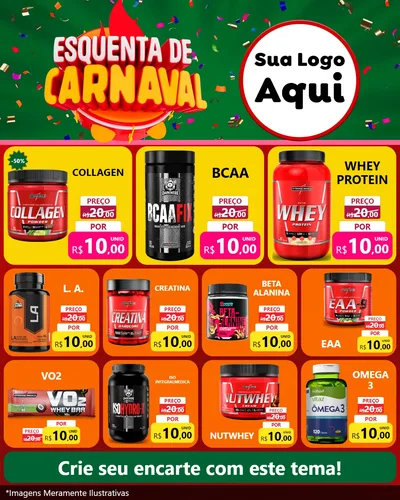 Modelo de Rede Social para Feed Instagram com o tema Esquenta de Carnaval para Suplementos alimentares