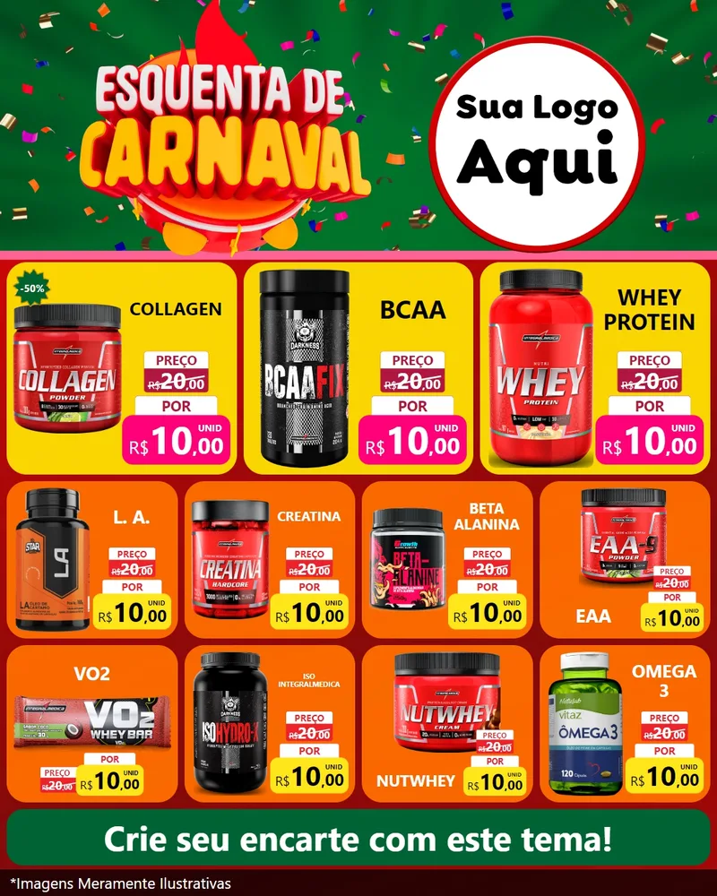 Modelo de Rede Social para Feed Instagram com o tema Esquenta de Carnaval para Suplementos alimentares