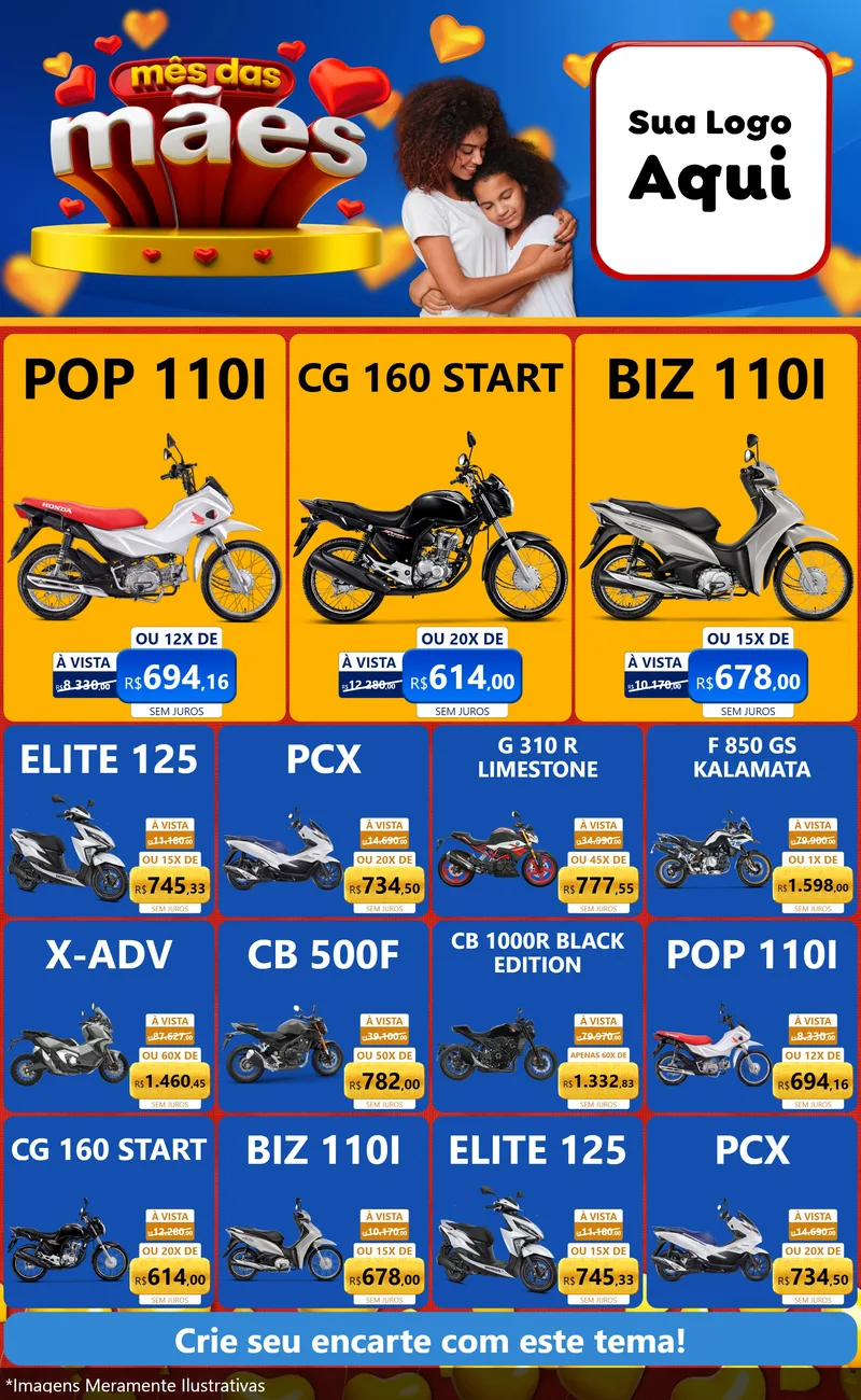 Modelo de Encarte para Encarte Grande com o tema Mês das Mães para Concessionaria de Motos