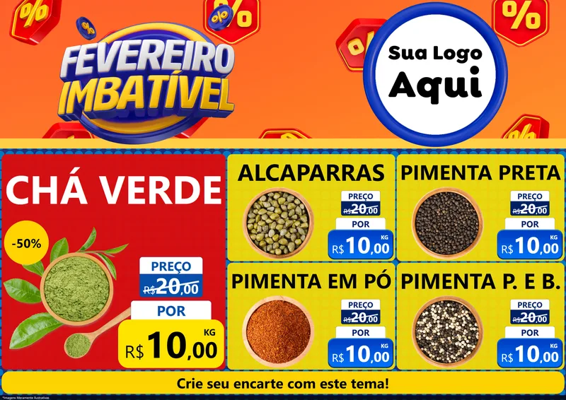 Modelo de Encarte para Encarte A4 Horizontal com o tema Fevereiro Imbatível para Produtos Naturais