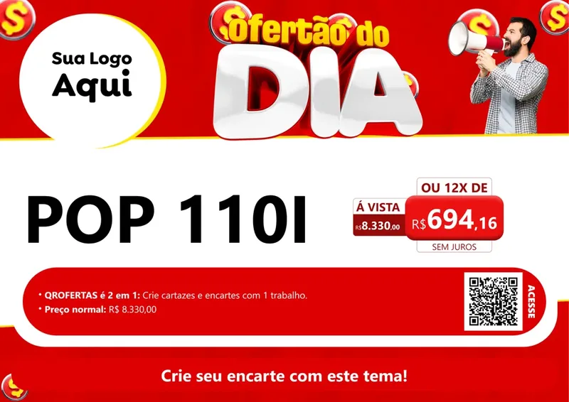 Modelo de Cartaz para Cartaz A4 Horizontal com o tema Ofertão do dia para Concessionaria de Motos