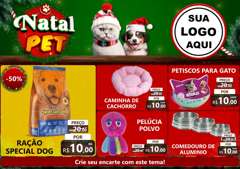 Modelo de Encarte para Encarte A4 Horizontal com o tema Natal Pet para Pet Shop