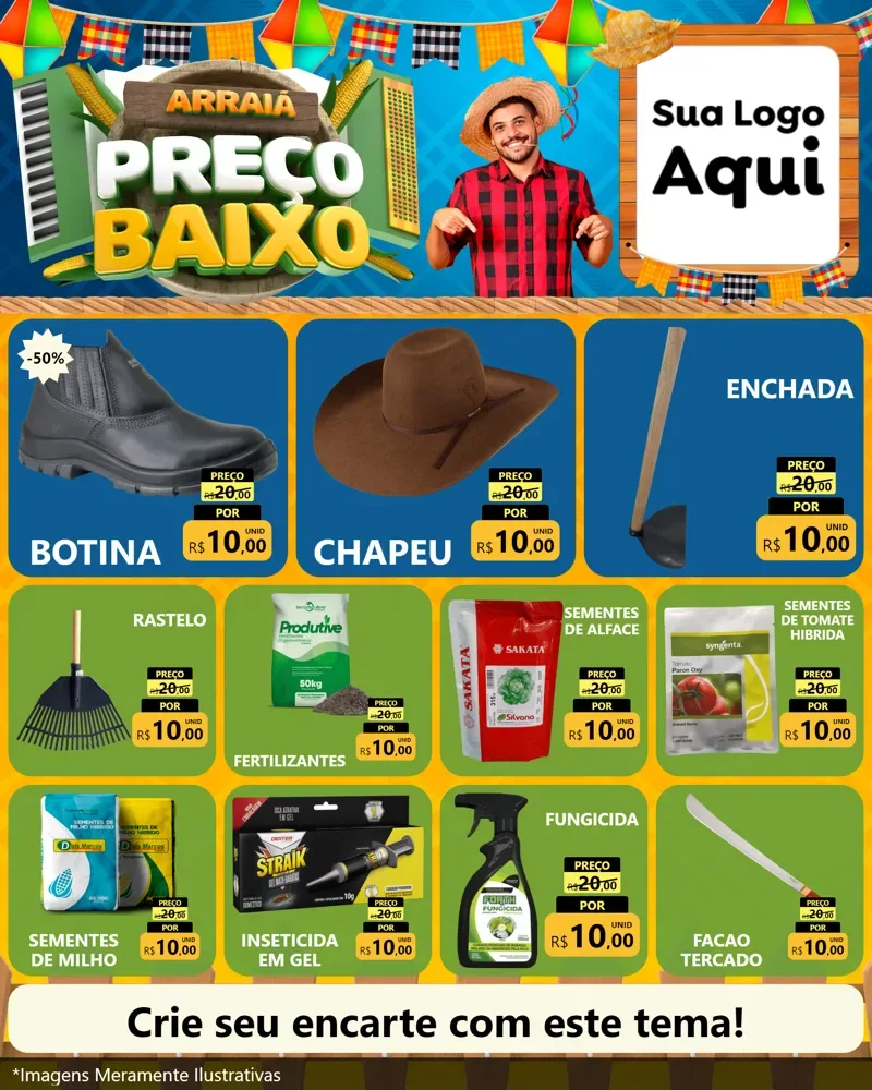 Modelo de Rede Social para Feed Instagram com o tema Arraiá de Preço Baixo - Junina para Agropecuária