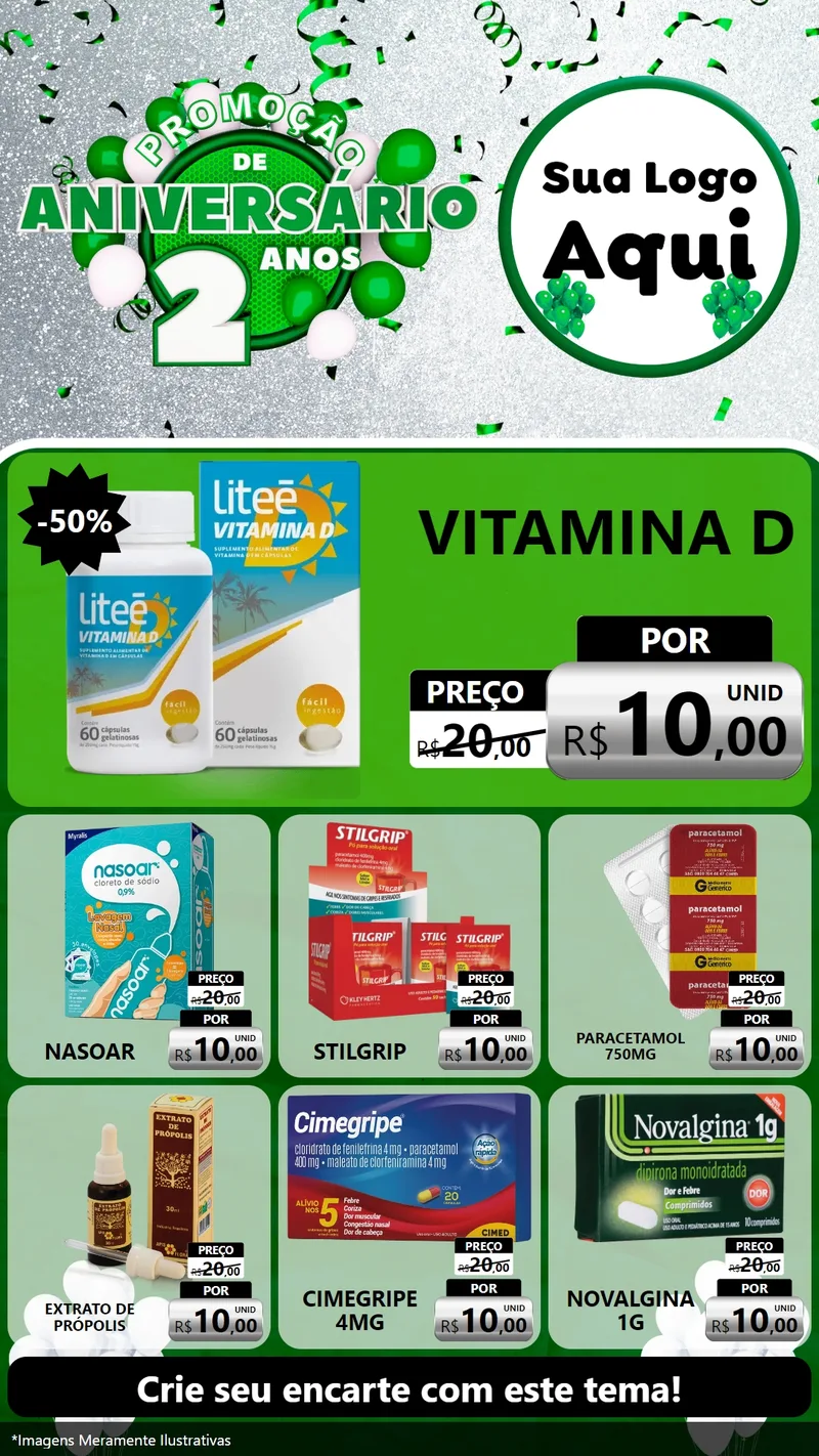 Modelo de Rede Social para Stories com o tema Promoção de Aniversário - 2 Anos para Farmácia