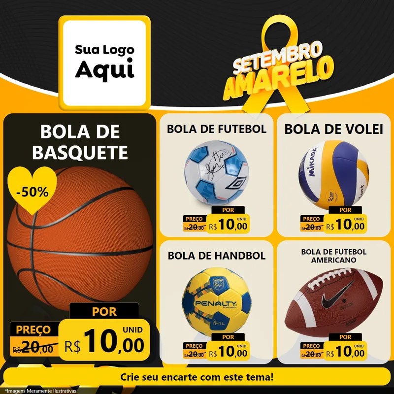 Modelo de Rede Social para Feed Facebook com o tema Setembro Amarelo para Artigos Esportivos