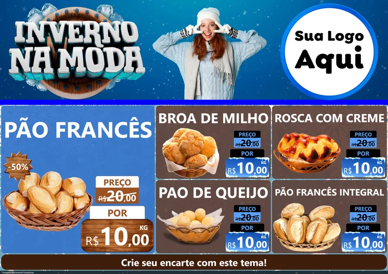 Modelo de Encarte para Encarte A4 Horizontal com o tema Inverno na Moda para Padaria