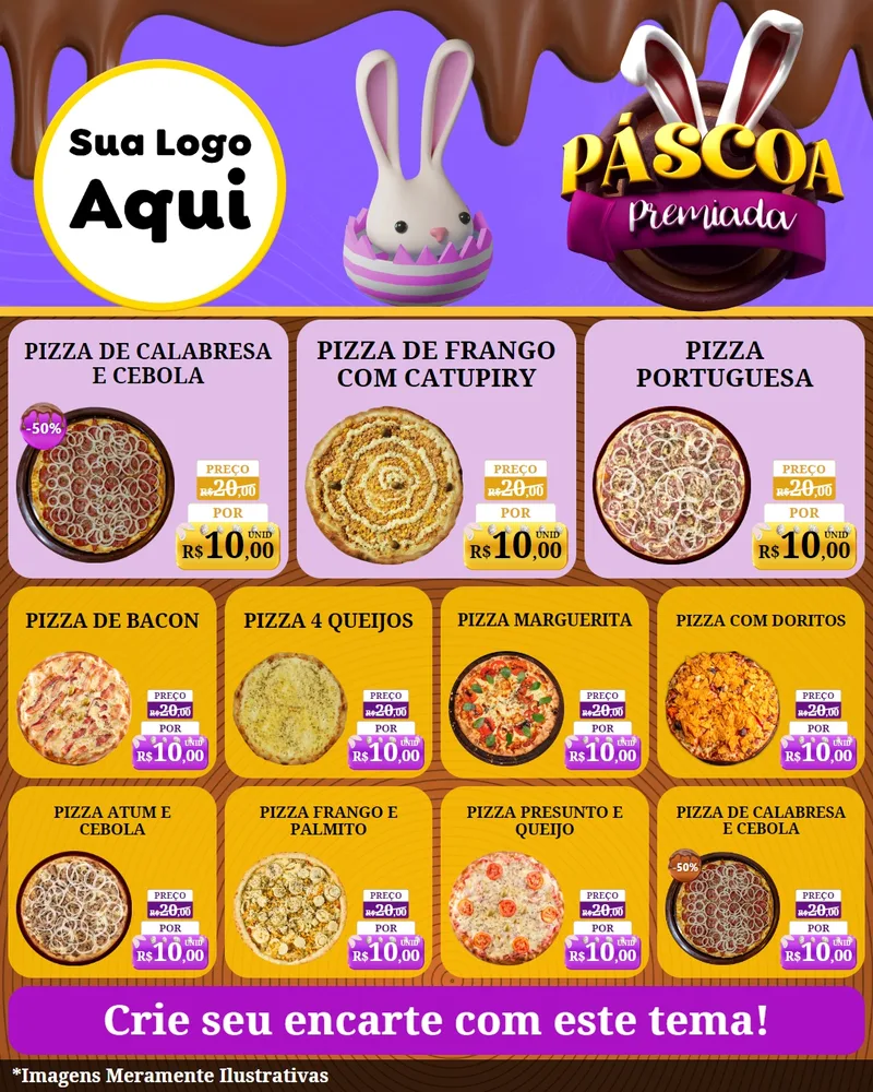 Modelo de Rede Social para Feed Instagram com o tema Páscoa Premiada para Pizzaria
