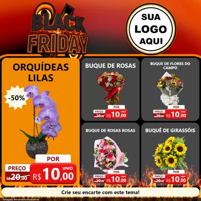 Modelo de Rede Social para Feed Facebook com o tema Black Friday para Floricultura e jardim