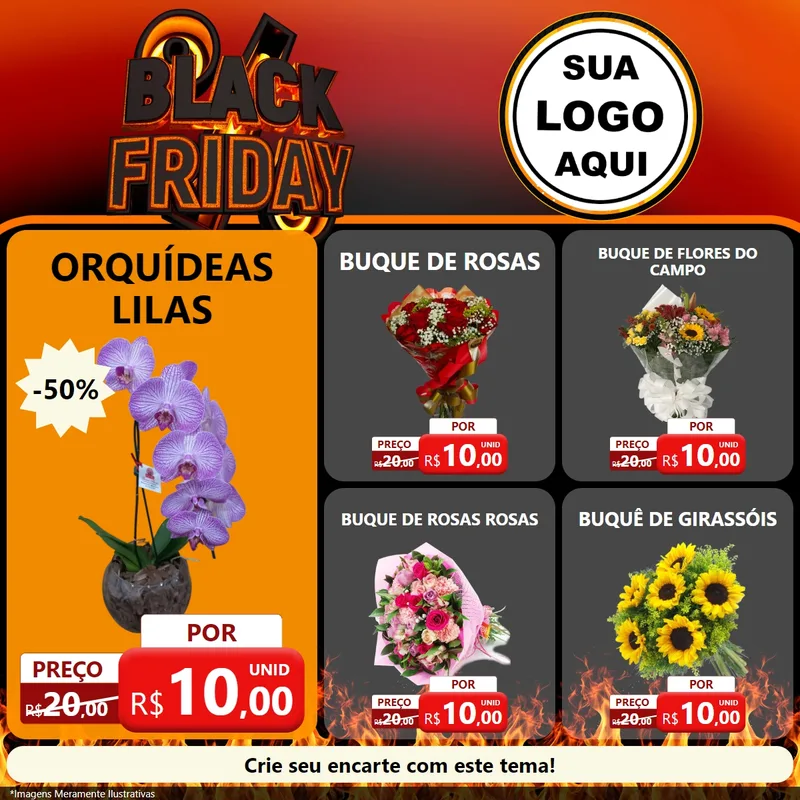 Modelo de Rede Social para Feed Facebook com o tema Black Friday para Floricultura e jardim