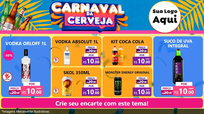 Modelo de TV para TV Horizontal com o tema Carnaval da Cerveja para Distribuidora de bebidas