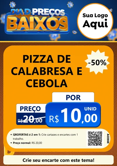 Modelo de Cartaz para Cartaz A4 Vertical com o tema Dia D Preço Baixo para Pizzaria