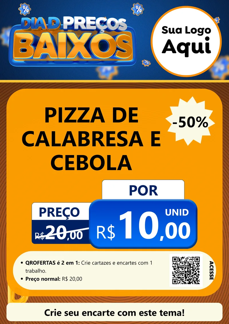 Modelo de Cartaz para Cartaz A4 Vertical com o tema Dia D Preço Baixo para Pizzaria