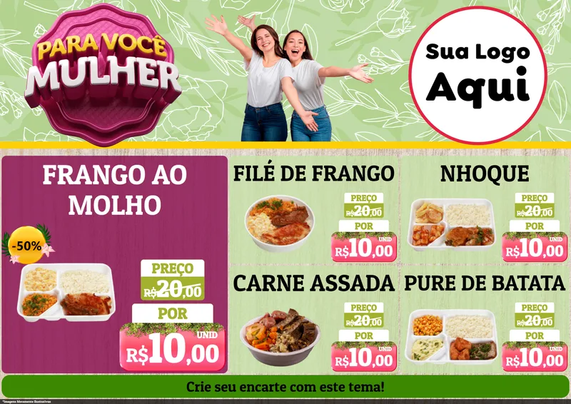 Modelo de Encarte para Encarte A4 Horizontal com o tema Para Você Mulher para Restaurante