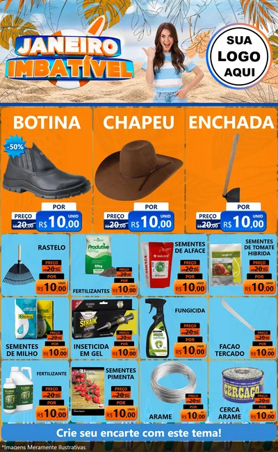 Modelo de Encarte para Encarte Grande com o tema Janeiro Imbatível para Agropecuária