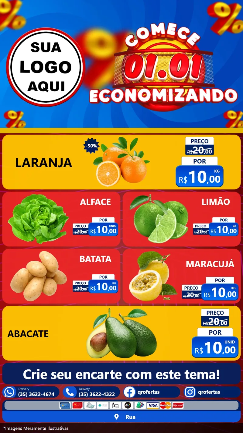 Modelo de TV para TV Vertical com o tema Comece 1º de Janeiro Economizando para Hortifrúti