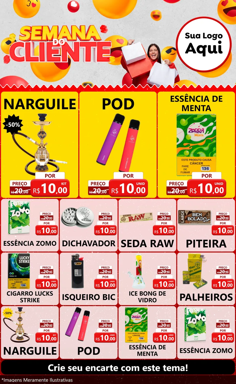 Modelo de Encarte para Encarte Grande com o tema Semana do Cliente para Tabacaria