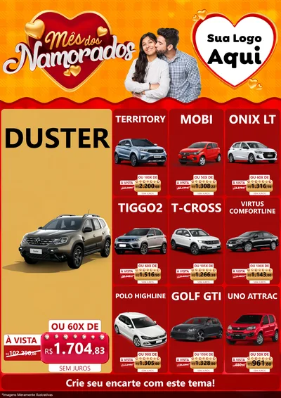 Modelo de Encarte para Encarte A4 Vertical com o tema Mês dos Namorados para Concessionaria de Carros