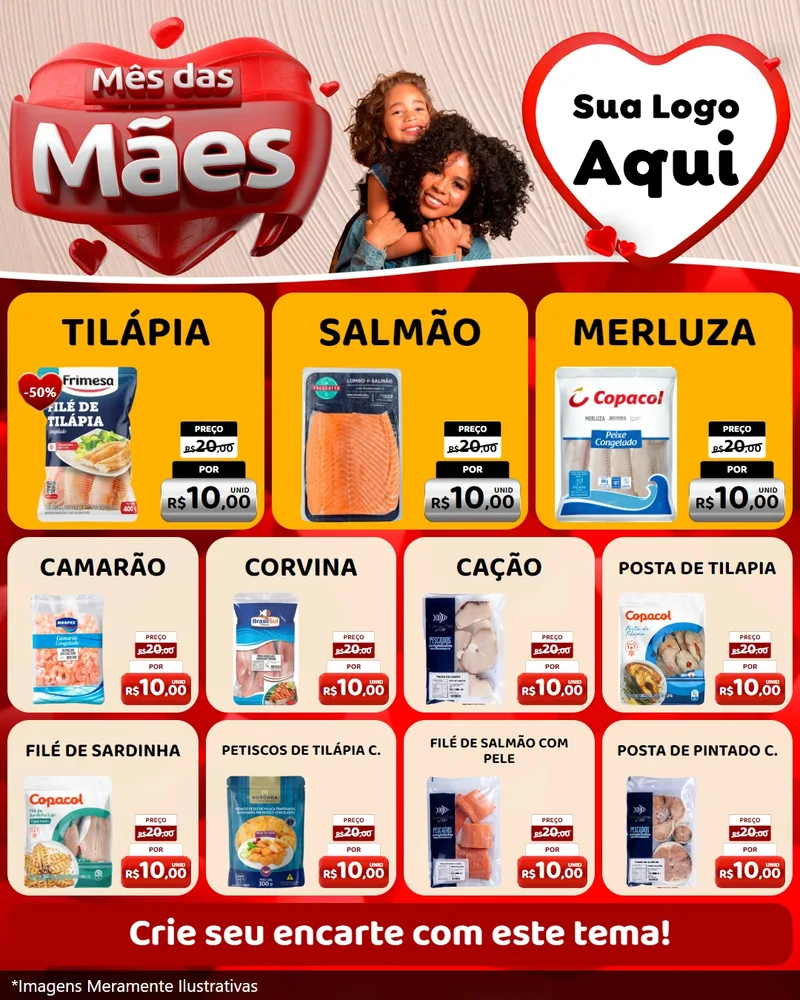 Modelo de Rede Social para Feed Instagram com o tema Mês das Mães para Peixaria