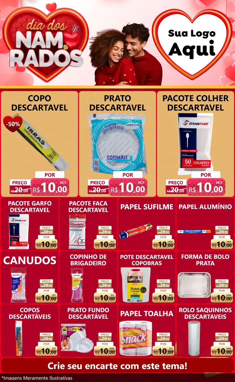 Modelo de Encarte para Encarte Grande com o tema Dia dos Namorados para Embalagens
