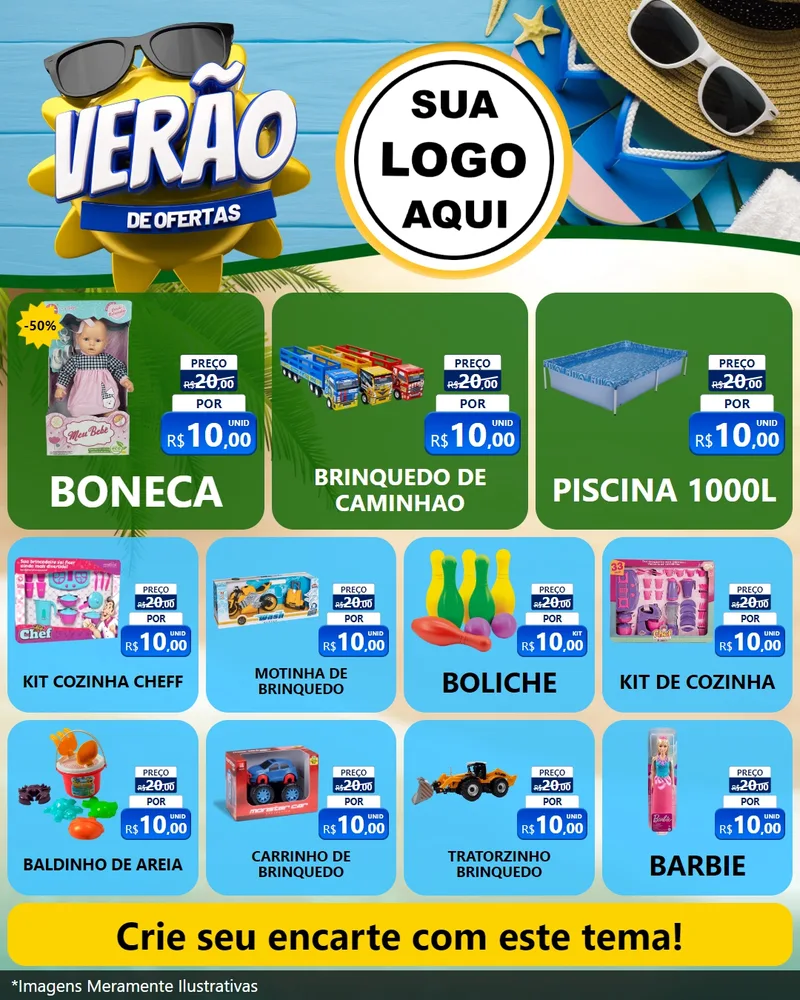 Modelo de Rede Social para Feed Instagram com o tema Verão de Ofertas para Brinquedos