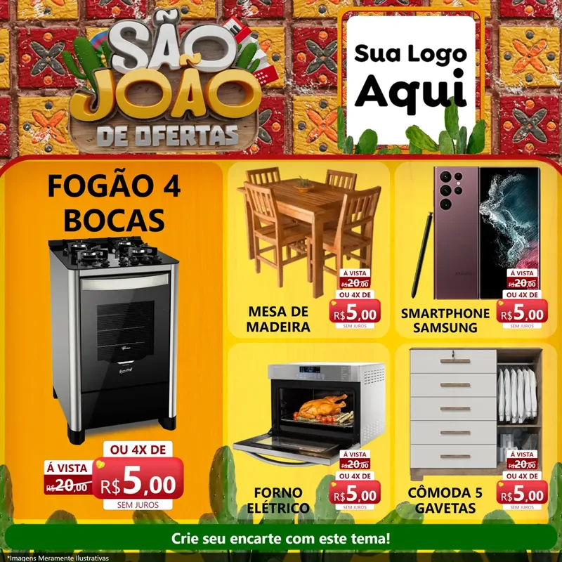 Modelo de Rede Social para Feed Facebook com o tema São João de Muitas Ofertas - Junina para Móveis e Eletro