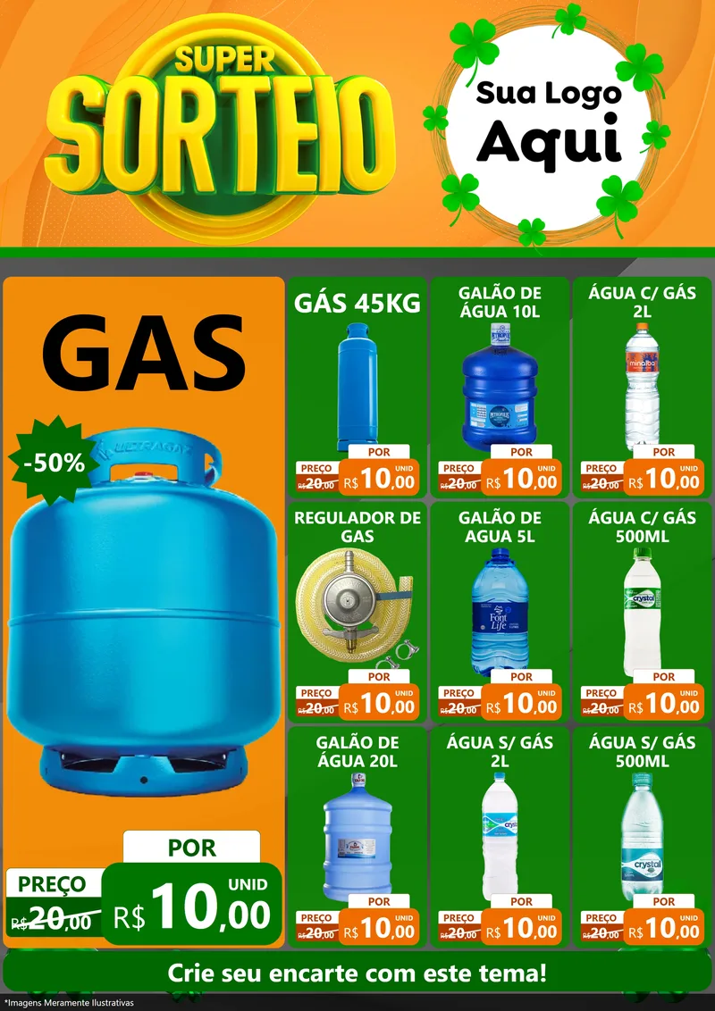 Modelo de Encarte para Encarte A4 Vertical com o tema Super Sorteio para Água e gás