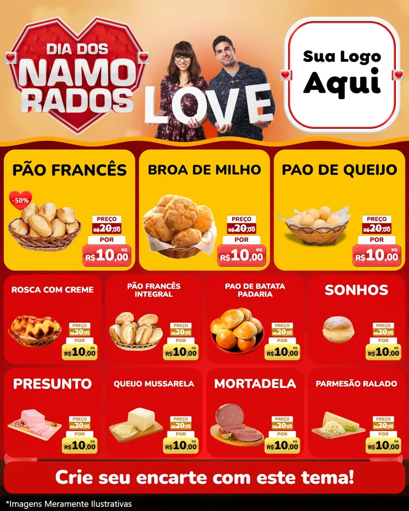 Modelo de Rede Social para Feed Instagram com o tema Dia dos Namorados para Padaria