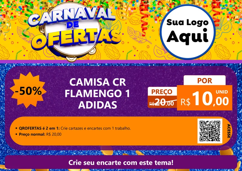 Modelo de Cartaz para Cartaz A4 Horizontal com o tema Carnaval de Ofertas para Roupas e acessórios