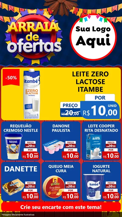 Modelo de Rede Social para Stories com o tema Arraiá de Ofertas para Frios e Laticínios