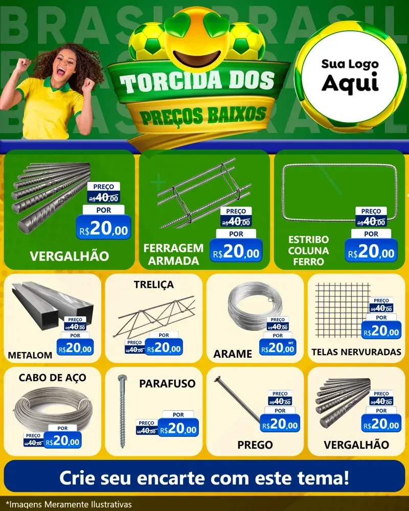 Modelo de Rede Social para Feed Instagram com o tema Torcida dos Preços Baixos - Copa para Ferragens