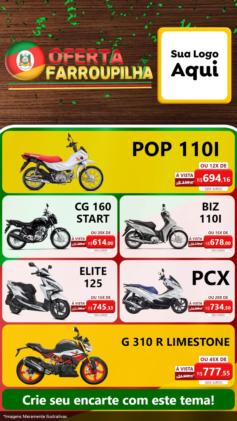 Modelo de TV para TV Vertical com o tema Oferta Farroupilha para Concessionaria de Motos