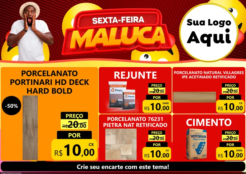 Modelo de Encarte para Encarte A4 Horizontal com o tema Sexta-feira Maluca para Pisos e revestimentos