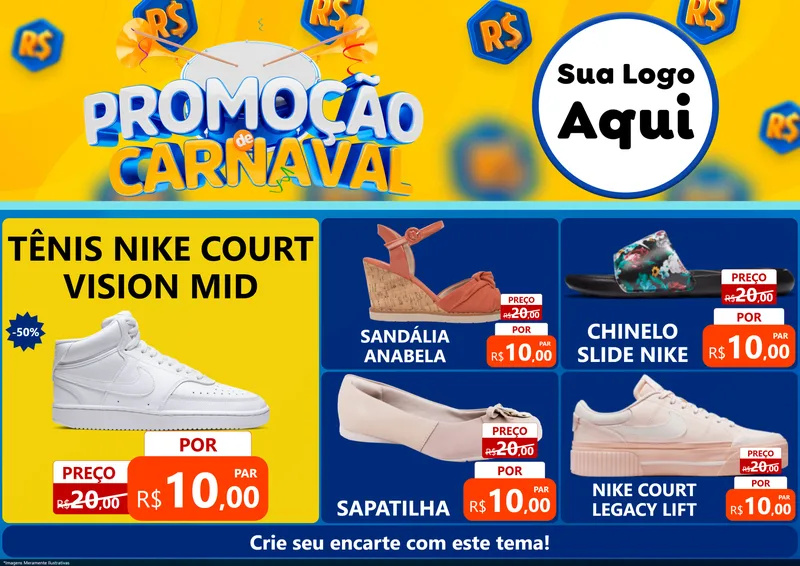 Modelo de Encarte para Encarte A4 Horizontal com o tema Promoção de Carnaval para Calçados