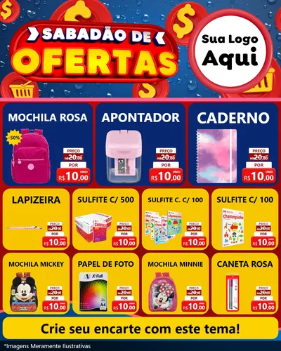 Modelo de Rede Social para Feed Instagram com o tema Sabadão de Ofertas para Papelaria