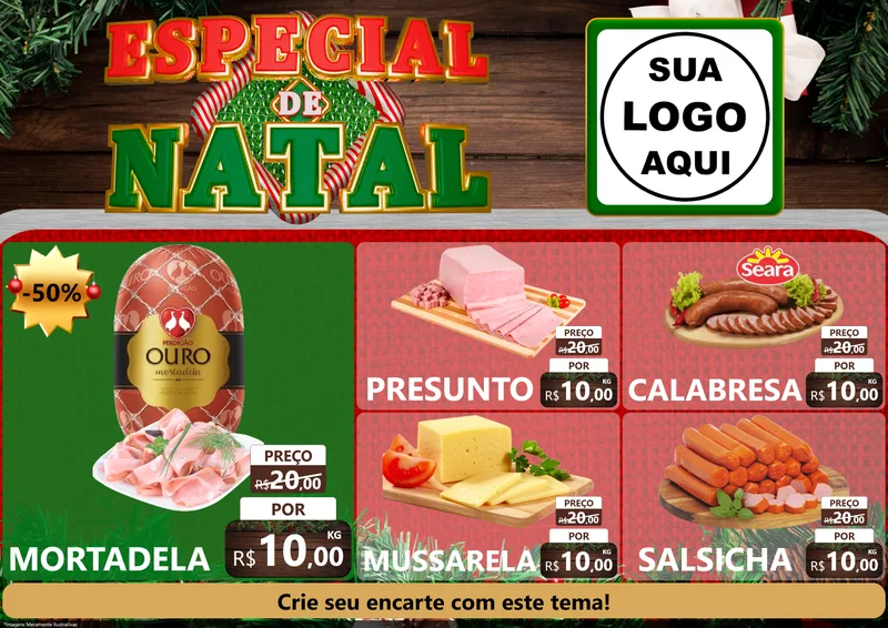Modelo de Encarte para Encarte A4 Horizontal com o tema Especial de Natal para Frios e Laticínios